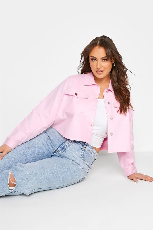 LIMITED COLLECTION Plus Size Pink Cropped Twill Jacket | Yours Clothing 4