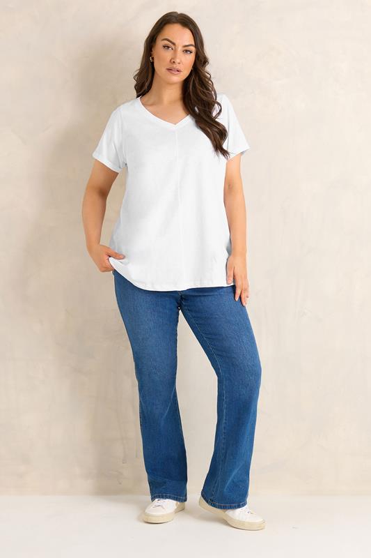 EVANS Plus Size 2 Pack Blue & White Cotton T-shirts | Evans 5