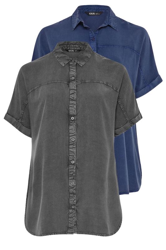 YOURS 2 PACK Plus Size Grey & Blue Chambray Shirts | Yours Clothing 7