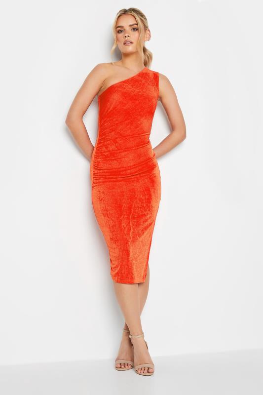 Petite Orange Ruched One Shoulder Maxi Dress | PixieGirl 2