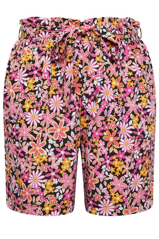 YOURS Plus Size Black Floral Print Paperbag Waist Shorts | Yours Clothing 5