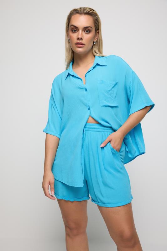 LIMITED COLLECTION Plus Size Blue Crinkle Shirt | Yours Clothing 1