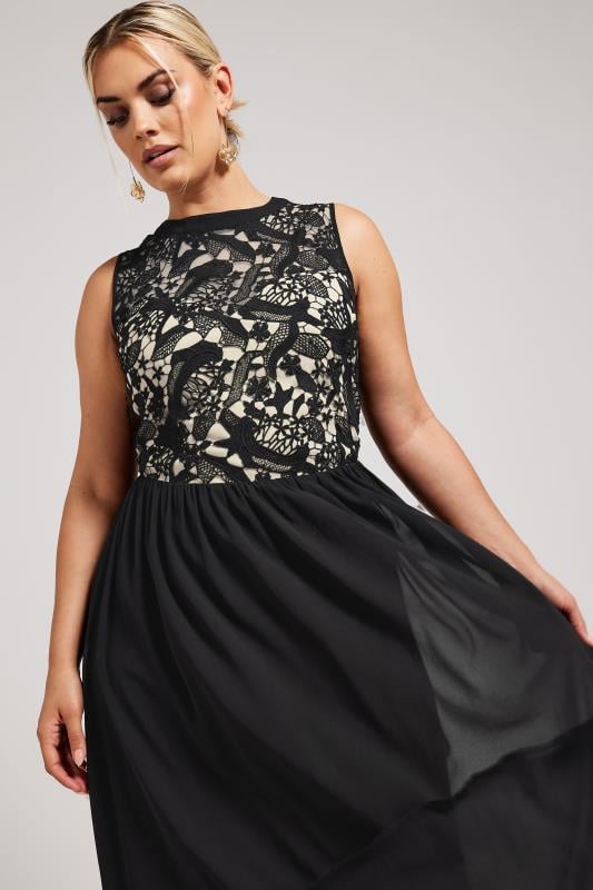 YOURS LONDON Plus Size Black Lace Bodice Maxi Dress | Yours Clothing  2