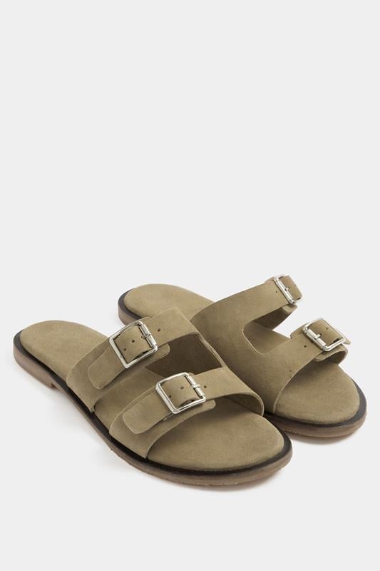  Taupebruine muilsandalen met dubbele gesp in extra brede EEE-pasvorm