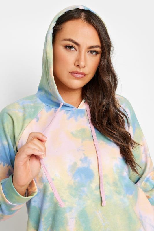 YOURS Curve Pink & Green Tie Dye Hoodie Dress | Yours Clothing 4