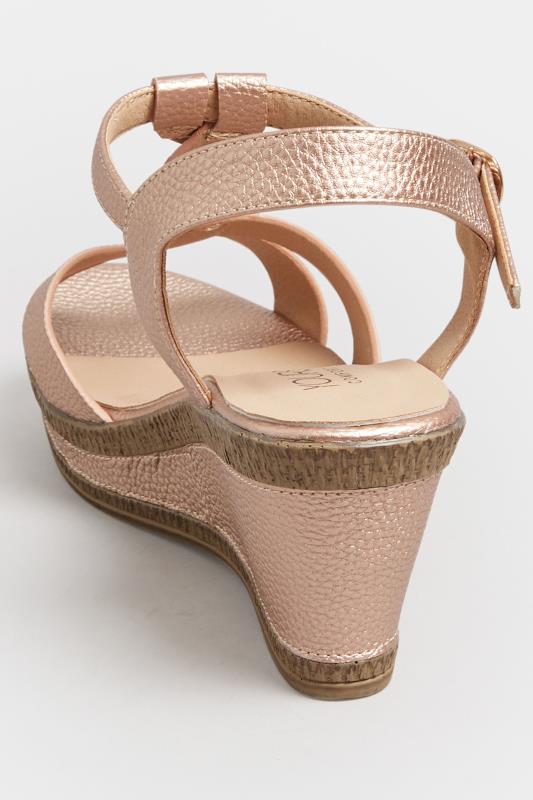 Rose Gold Cross Strap Wedge Heels In Extra Wide EEE Fit | Yours Clothing  4