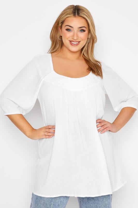 Plus Size White Crinkle Bardot Top | Yours Clothing  1