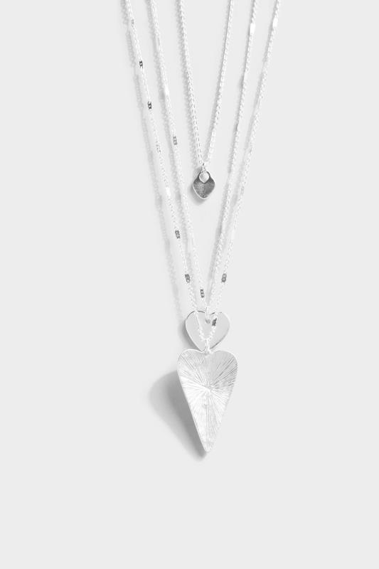  Silver Tone Triple Chain Heart Necklace