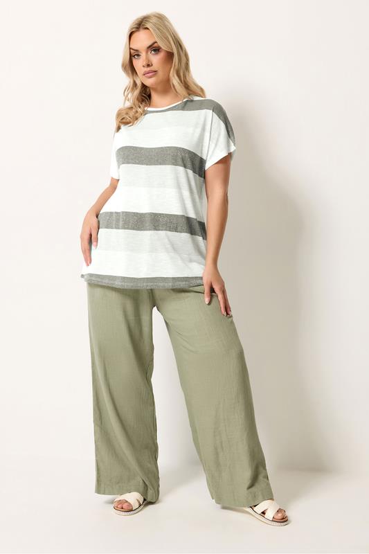 YOURS Plus Size Grey Shimmer Stripe Top | Yours Clothing 1