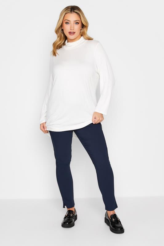 Plus Size Navy Blue Stretch Bengaline Slim Leg Trousers | Yours Clothing 2