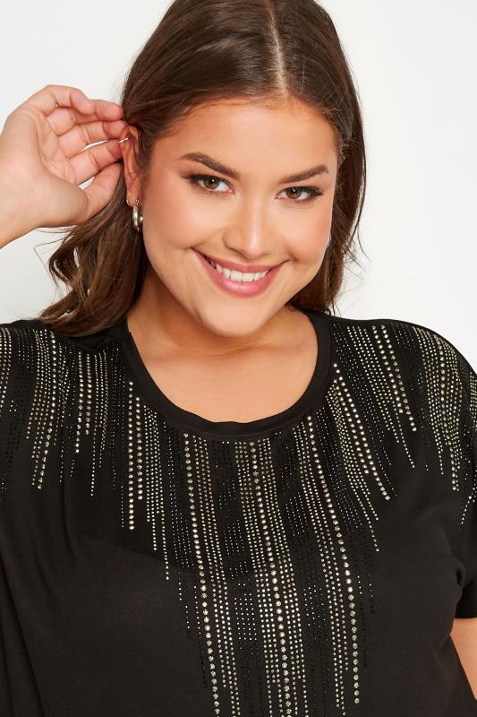 Plus Size Black Studded Neckline Top | Yours Clothing 4