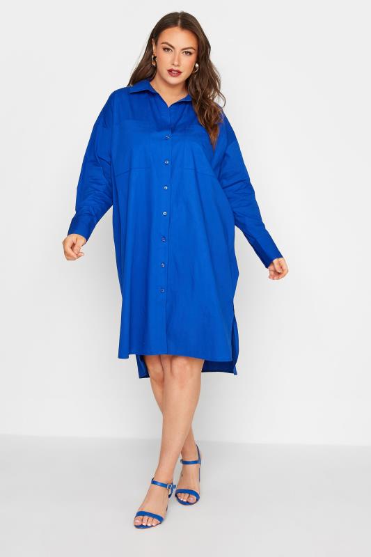 LIMITED COLLECTION Plus Size Cobalt Blue Midi Shirt Dress | Yours Clothing 2