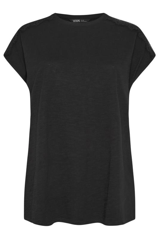 YOURS Plus Size Black Lace Shoulder T-Shirt | Yours Clothing 5