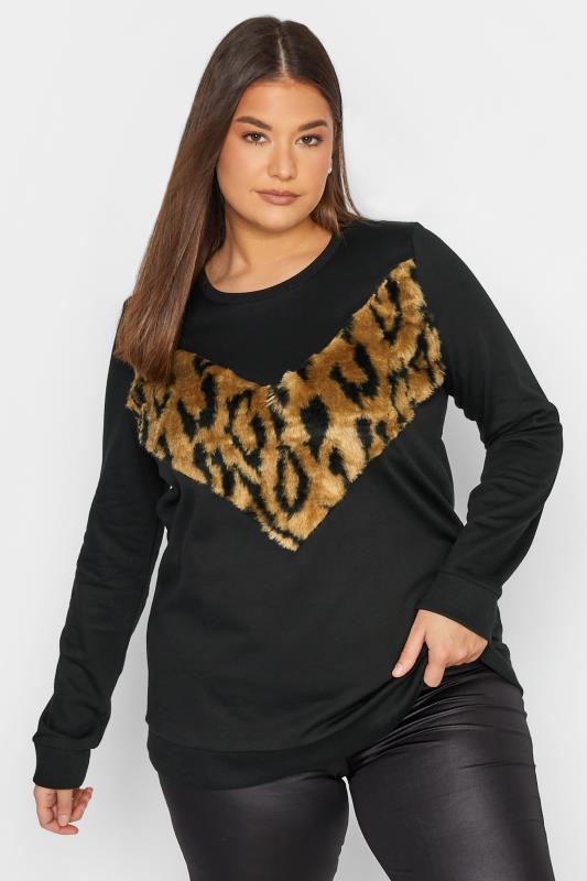  LTS Tall Black Leopard Print Panel Sweatshirt