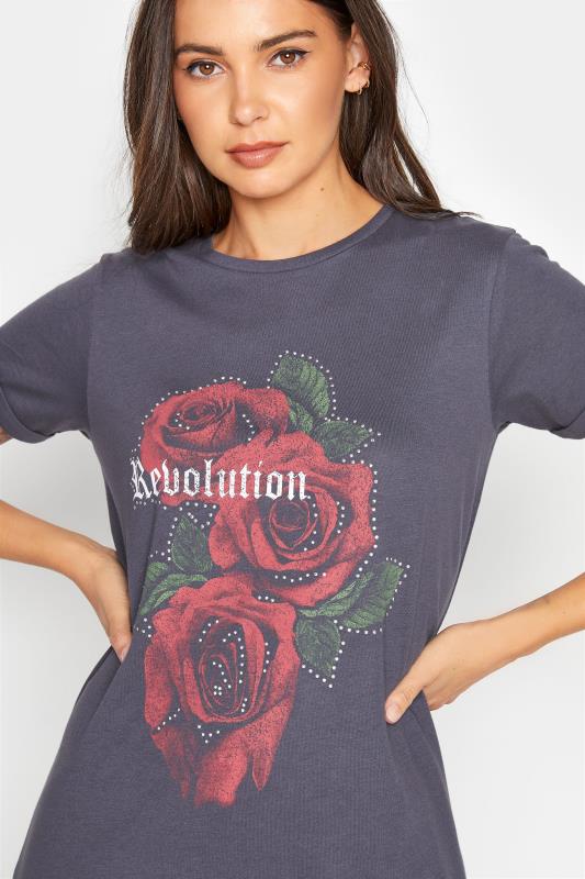 LTS Tall Grey Rose Print T-Shirt 4