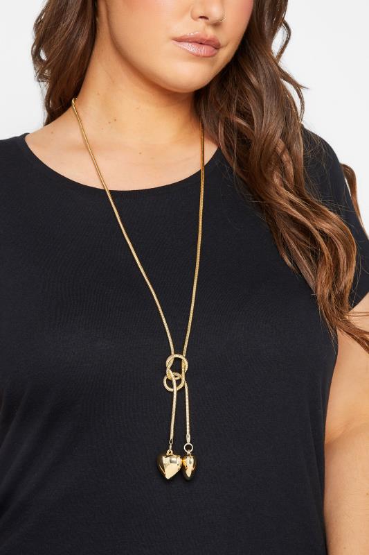 Gold Long Heart Tassel Necklace | Yours Clothing  1
