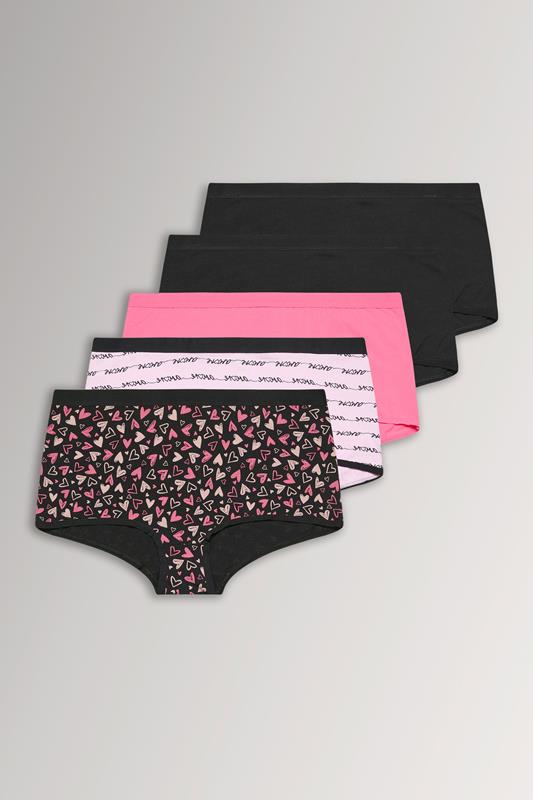 YOURSET 5 PACK Curve Black Heart Print Shorts