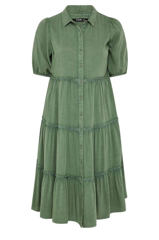 YOURS Plus Size Green Short Sleeve Tiered Midi Dress | Yours Clothing 5