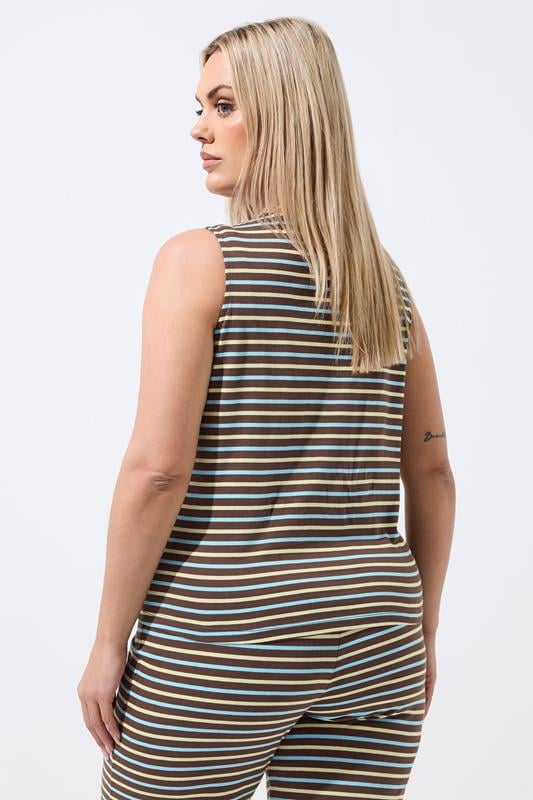 LIMITED COLLECTION Plus Size Brown Stripe Button Waistcoat | Yours Clothing 2