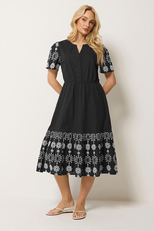  M&Co Black Notch Neck Cotton Embroidered Dress