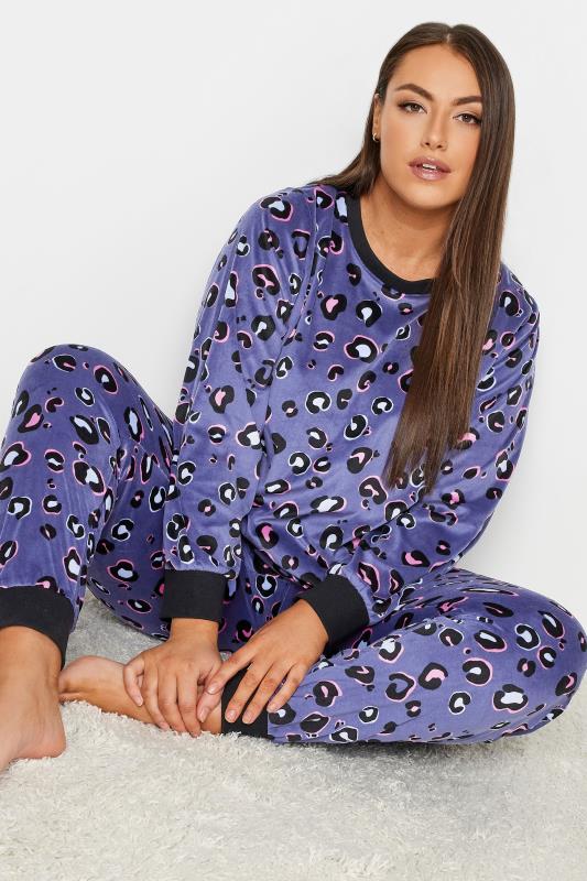  Grande Taille YOURS Curve Blue Animal Print Velour Lounge Set