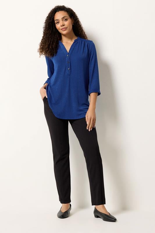 M&Co Blue Shimmer Half Placket Blouse | M&Co 1