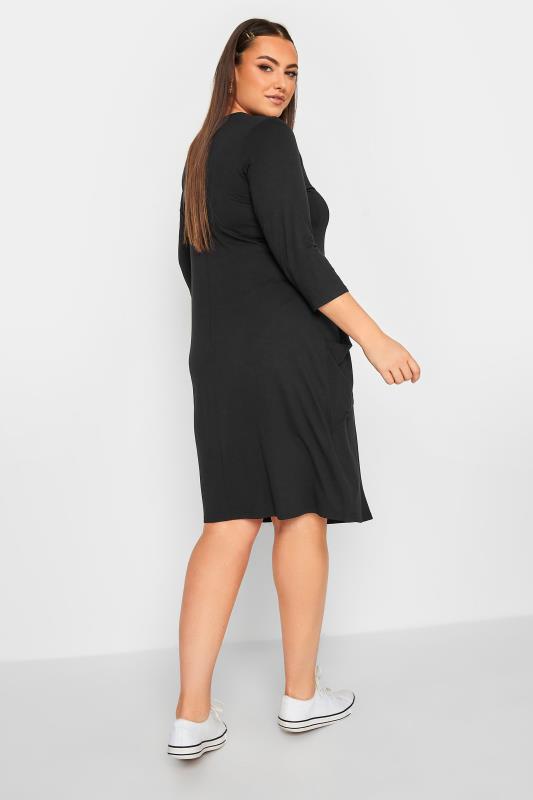 YOURS FOR GOOD Curve Black 3/4 Sleeve Drape Pocket Dress | Yours Clothing 3