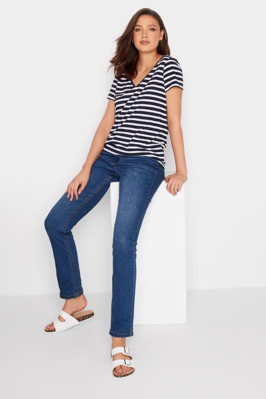 LTS Tall Women's Navy Blue Stripe V-Neck T-Shirt | Long Tall Sally 2