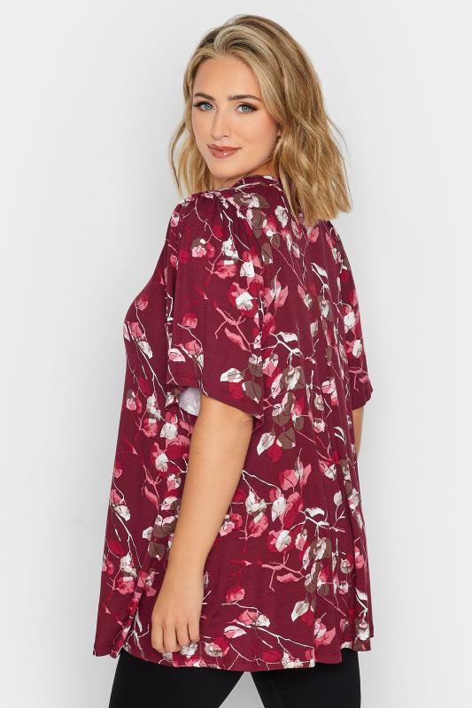 YOURS Curve Red Leaf Print Angel Sleeve Swing Top | Yours Clothing
