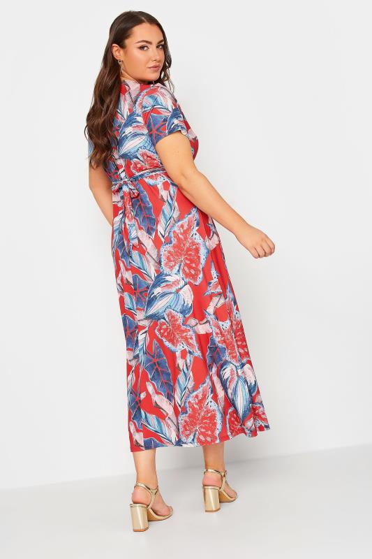 YOURS Curve Plus Size  Red Leaf Print Maxi Wrap Dress | Yours Clothing  3