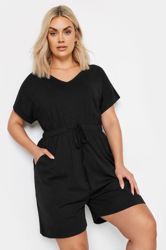 LIMITED COLLECTION Plus Size Black Drawstring Playsuit | Yours Clothing 1