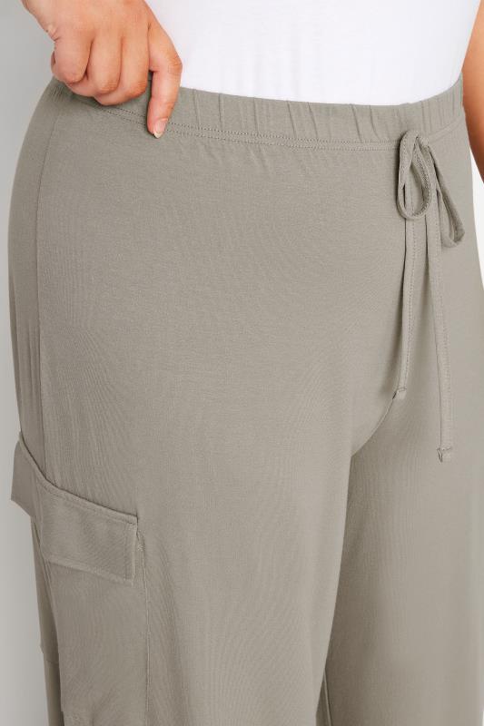 YOURS Plus Size Stone Brown Jersey Wide Leg Cargo Trousers | Yours Clothing 5