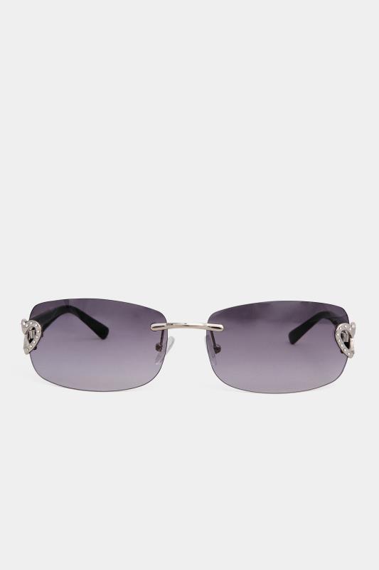 Black Diamante Heart Frameless Sunglasses 3