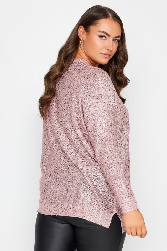 YOURS Plus Size Light Pink Sequin Embellished Jumper | Yours Clothing 3