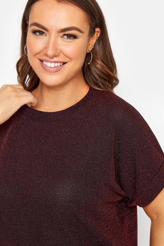 Plus Size YOURS LONDON Wine Red Metallic Zig Zag Top | Yours Clothing 4