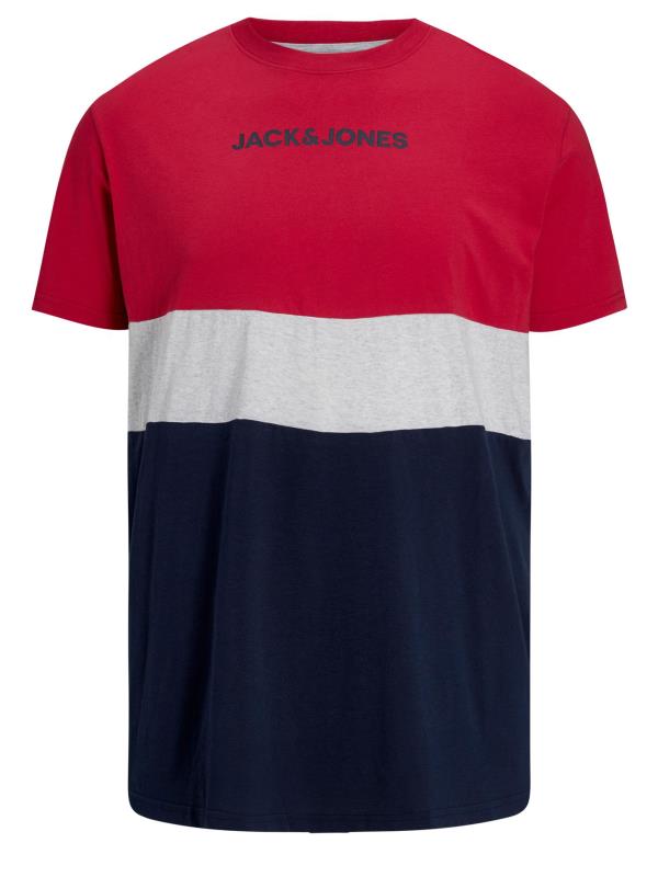 JACK & JONES Big & Tall Red Colour Block Logo T-Shirt | BadRhino 2