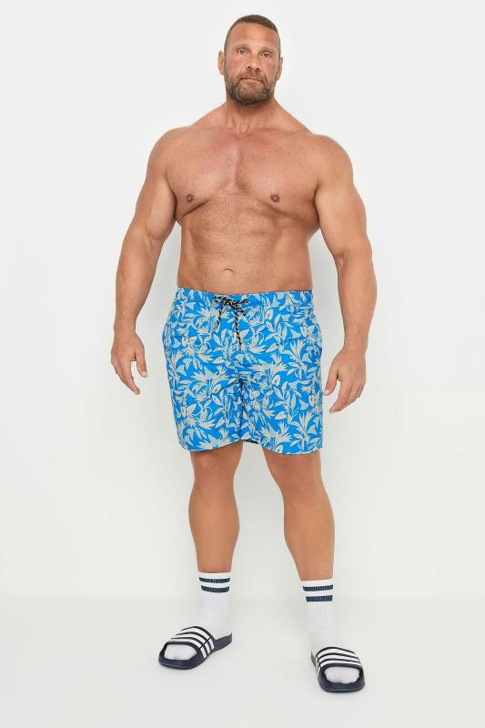  Grande Taille BLEND Big & Tall Blue Leaf Print Swim Shorts
