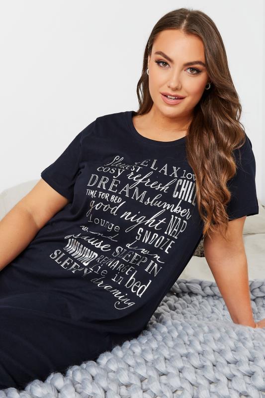 Curve Navy Blue Inspirational Slogan Midaxi Nightdress | Yours Clothing 4