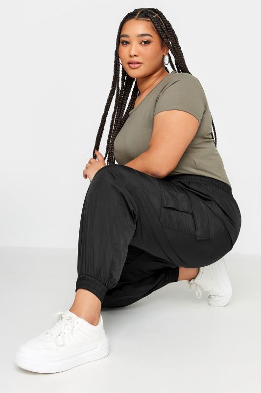 YOURS Plus Size Black Cargo Pocket Parachute Trousers | Yours Clothing 4