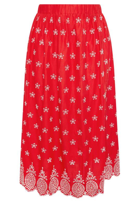 YOURS Plus Size Red Floral Broderie Maxi Skirt | Yours Clothing 6
