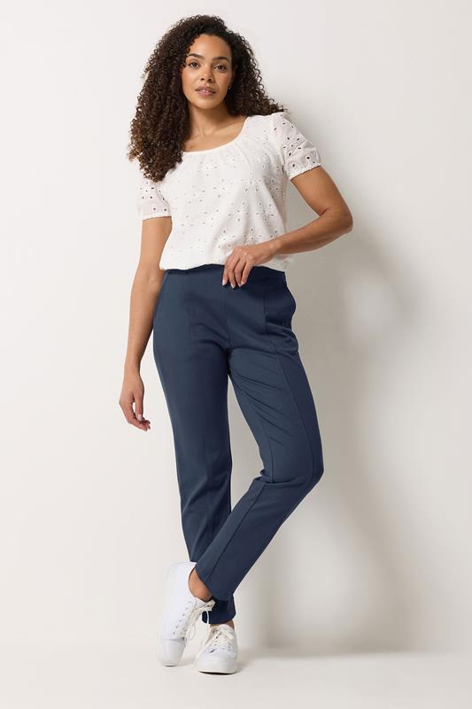 M&Co Navy Blue Ponte Seam Detail Trousers | M&Co 1