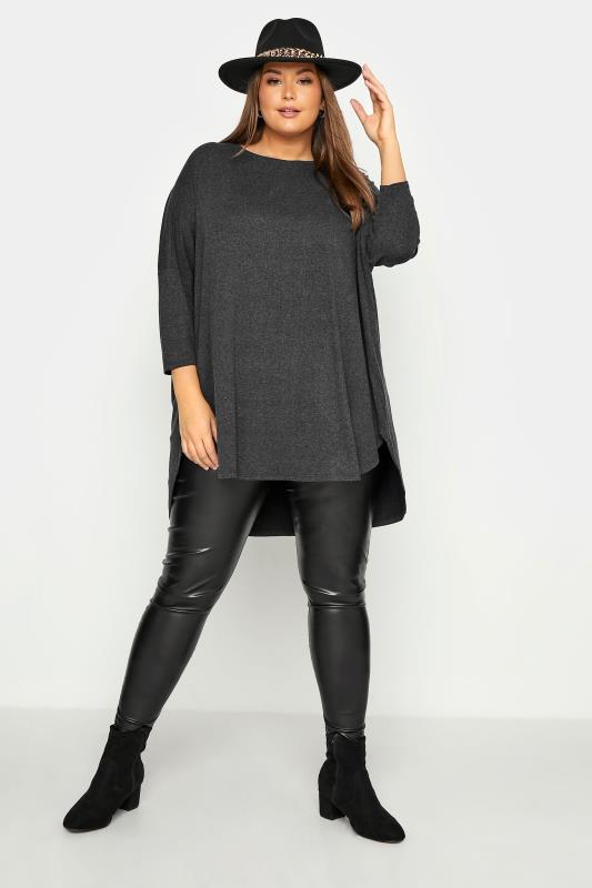 Plus Size Curve Charcoal Grey Batwing Top | Yours Clothing 2