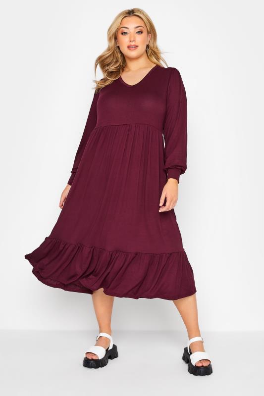 LIMITED COLLECTION Curve Purple Long Sleeve Tiered Dress 2