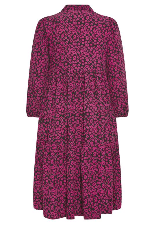 YOURS Plus Size Pink Floral Print Button Through Midi Dress | Yours Clothing 7