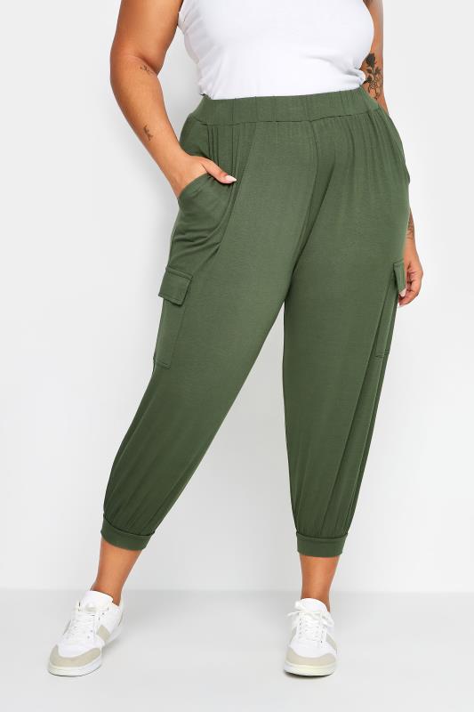  YOURS Curve Khaki Green Cropped Cargo Harem Trousers