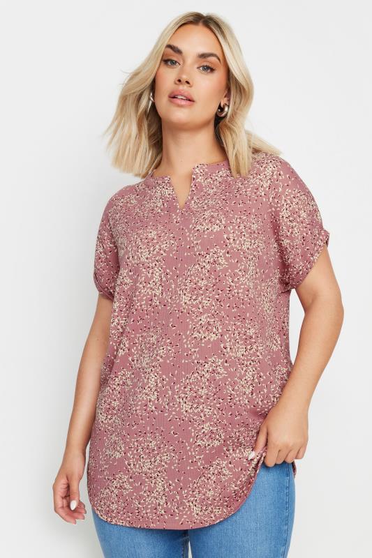 YOURS Curve Pink Blossom Print Textured Blouse | Yours  1