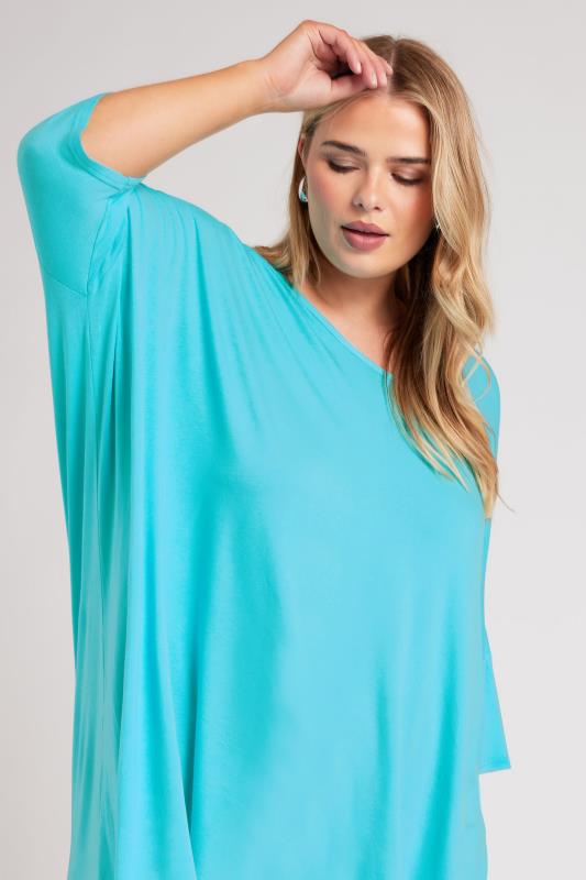 YOURS LONDON Plus Size Blue Dipped Hem Longline Tunic | Yours Clothing 4