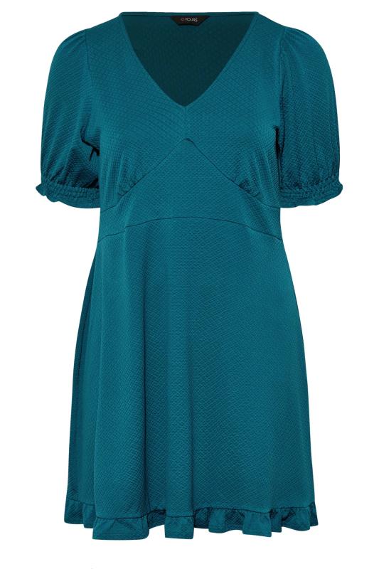 Curve Plus Size Teal Blue Ruffle Hem Mini Dress | Yours Clothing 6