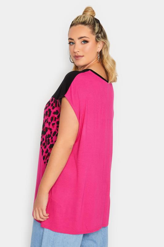 LIMITED COLLECTION Plus Size Hot Pink Leopard Print Colour Block T-Shirt | Yours Clothing 4