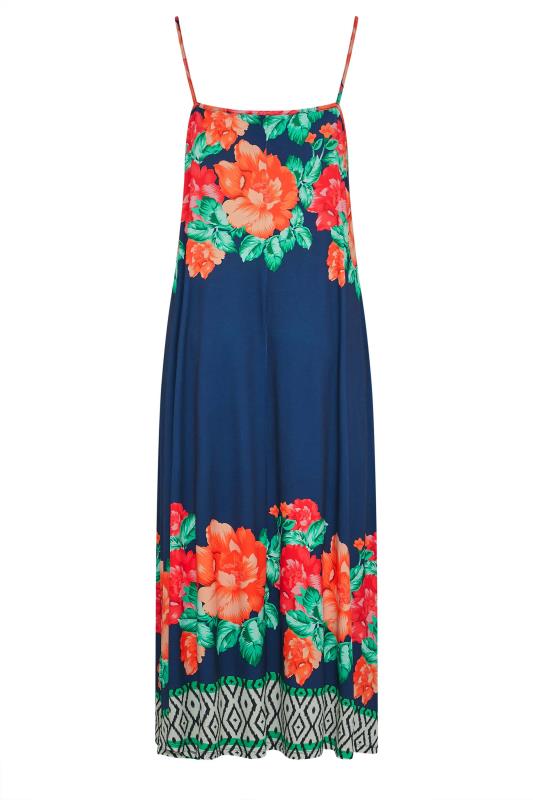 Curve Navy Blue Floral Border Print Strappy Dress | Yours Clothing 6